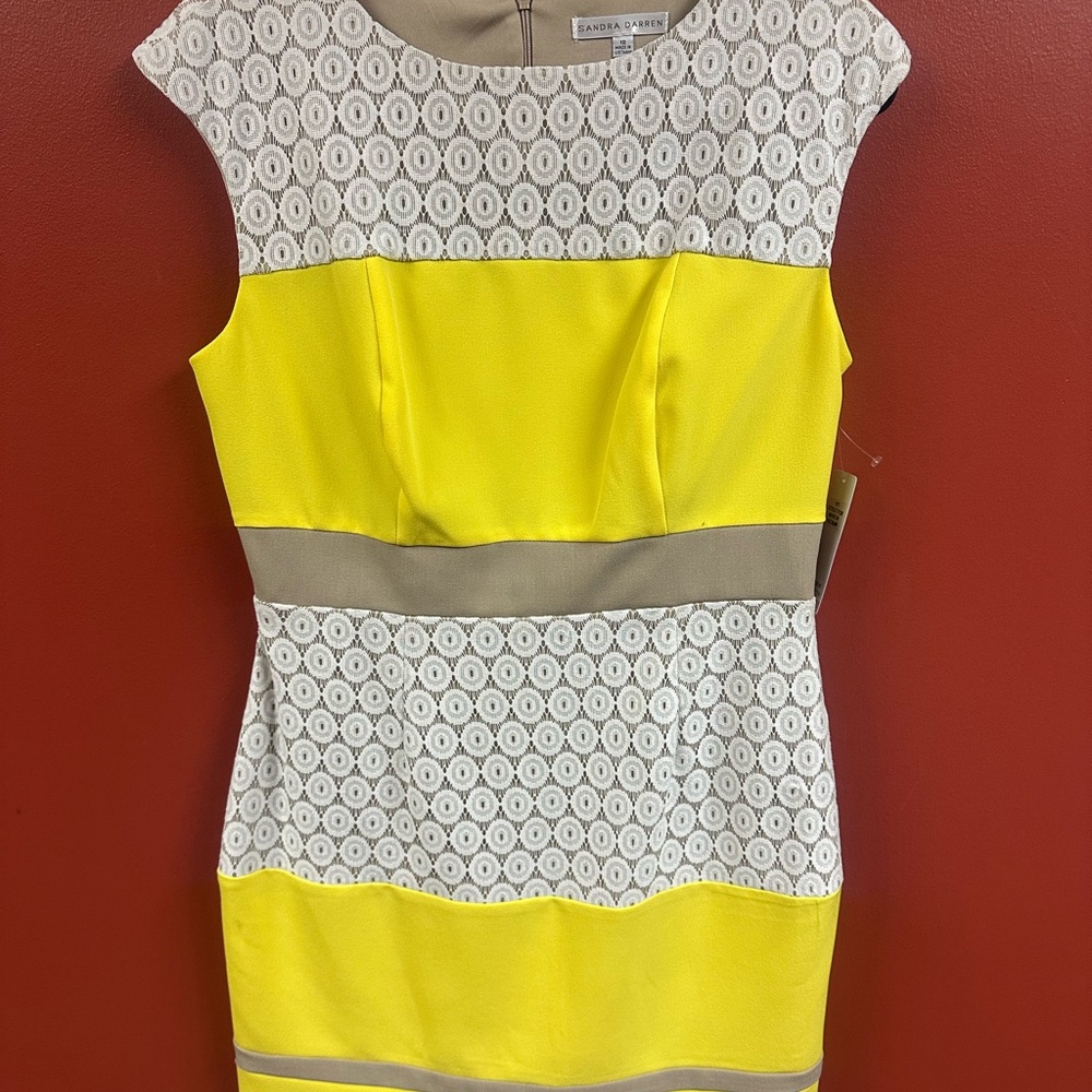 Sandra Darren Yellow and White Mini Dress